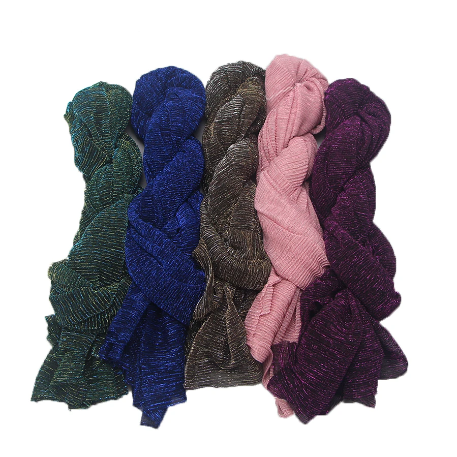 Хит блестящий плиссированный хиджаб шарф простая блестящая шаль модный