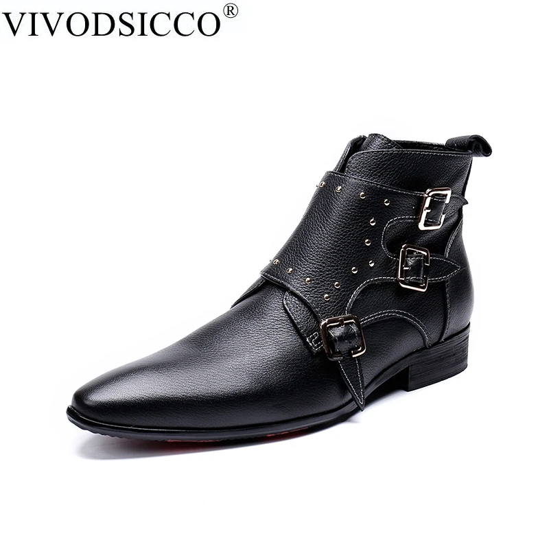 

VIVODSICCO Men's Fashion Boots Casual Chelsea Boots Full Grain Leather Ankle Boots For Men's Snow Leather Boots Rome Moccasins