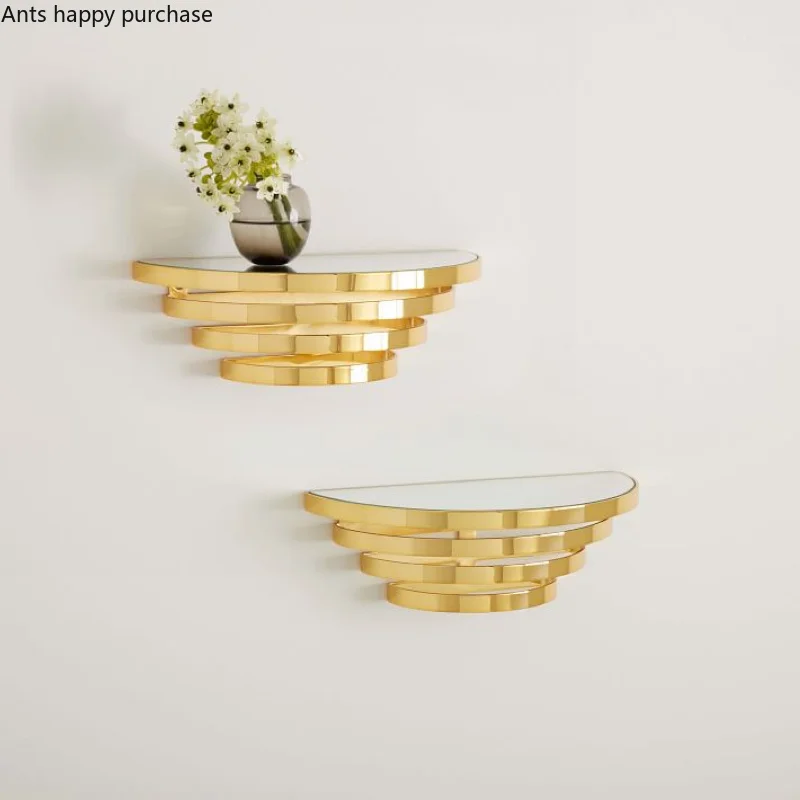 Металлическая настенная полка в скандинавском стиле зеркало из золотистого