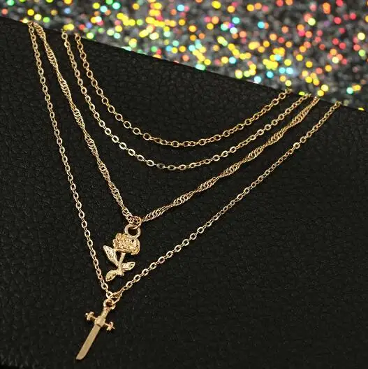 Новинка 2018 длинное ожерелье с подвеской в виде цветка розы и Креста для женщин
