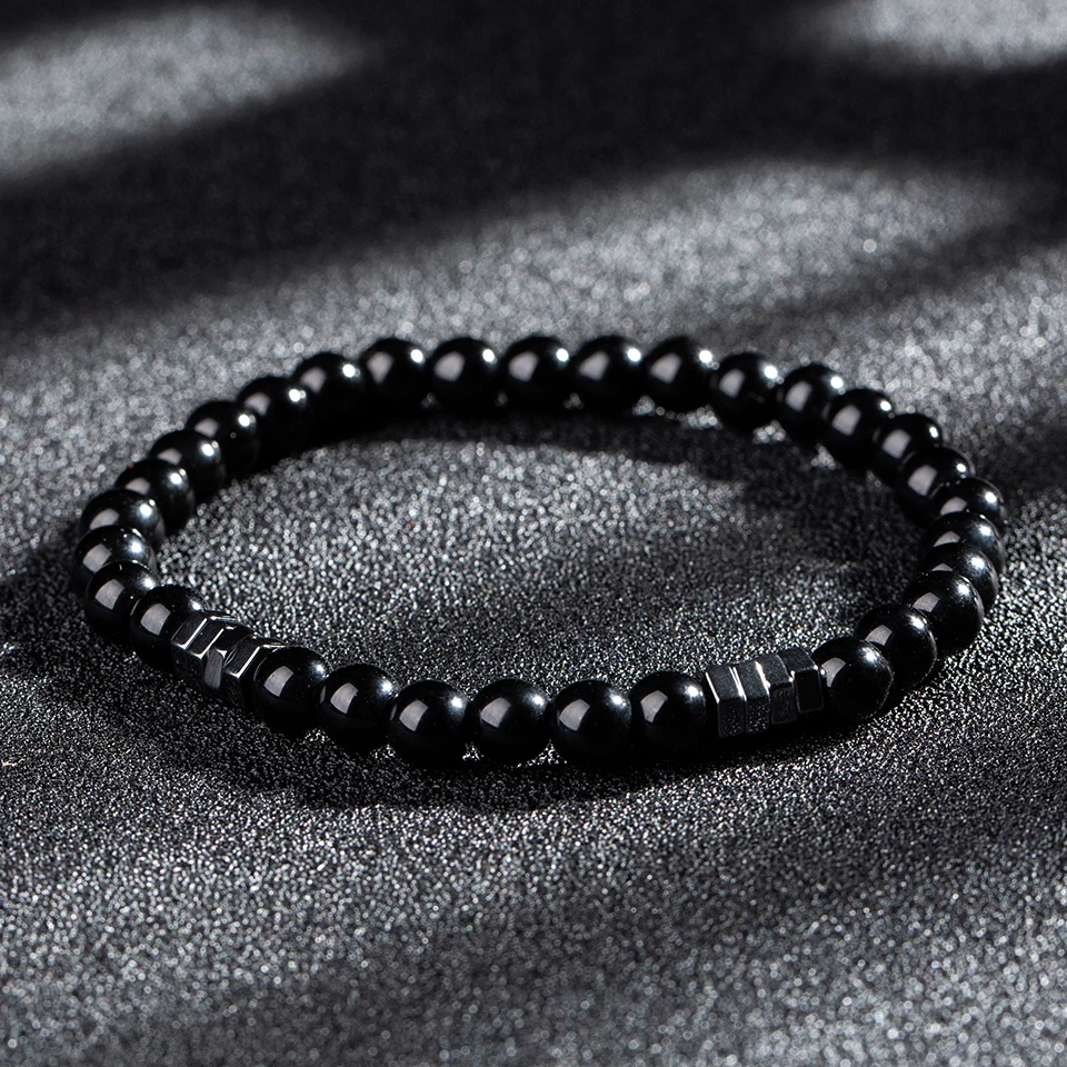 Новый тренд мужской натуральный камень beads бусины браслеты простой стиль черные