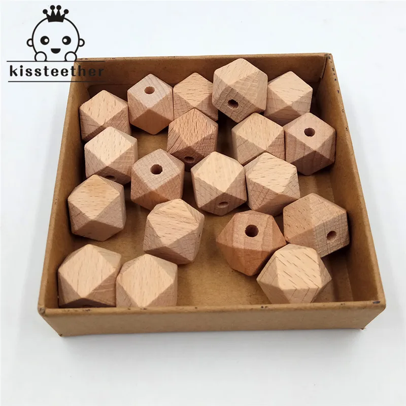 Cuentas de madera de haya de 25 piezas, abalorios de madera hexagonales geom&eacute;tricos naturales sin terminar de 20mm para mordedor de beb&eacute; DIY-3