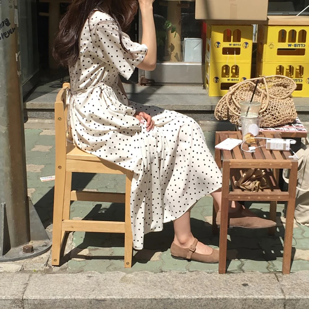 Женское облегающее платье в горошек Летнее Длинное винтажное с поясом сарафан