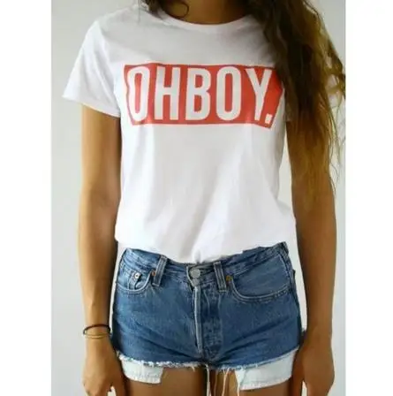 Женская футболка OHBOY с буквенным принтом повседневная хлопковая Футболка со