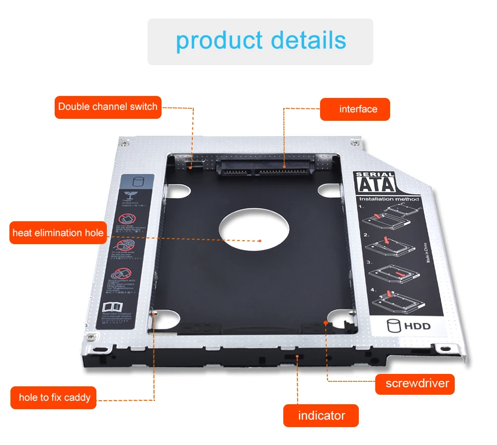 TISHRIC алюминиевый 2-й HDD Caddy 9,5 мм SATA 3,0 Optibay SSD корпус HDD корпус для Apple Macbook Pro Air 1" 15" 1" SuperDrive