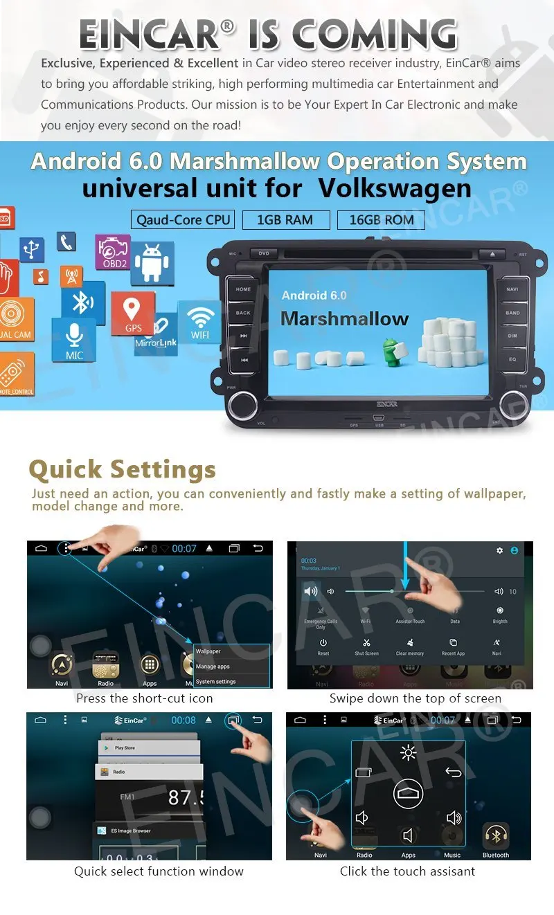 2 DIN 7 ''стерео четырехъядерный Android 6.0 GPS в тире Bluetooth DVD плеер для VW Гольф Поло