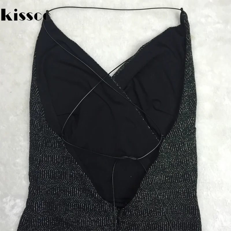 сексуальные Глубокий V-образный вырез блестящий Dress Cross Straps без спинки платье