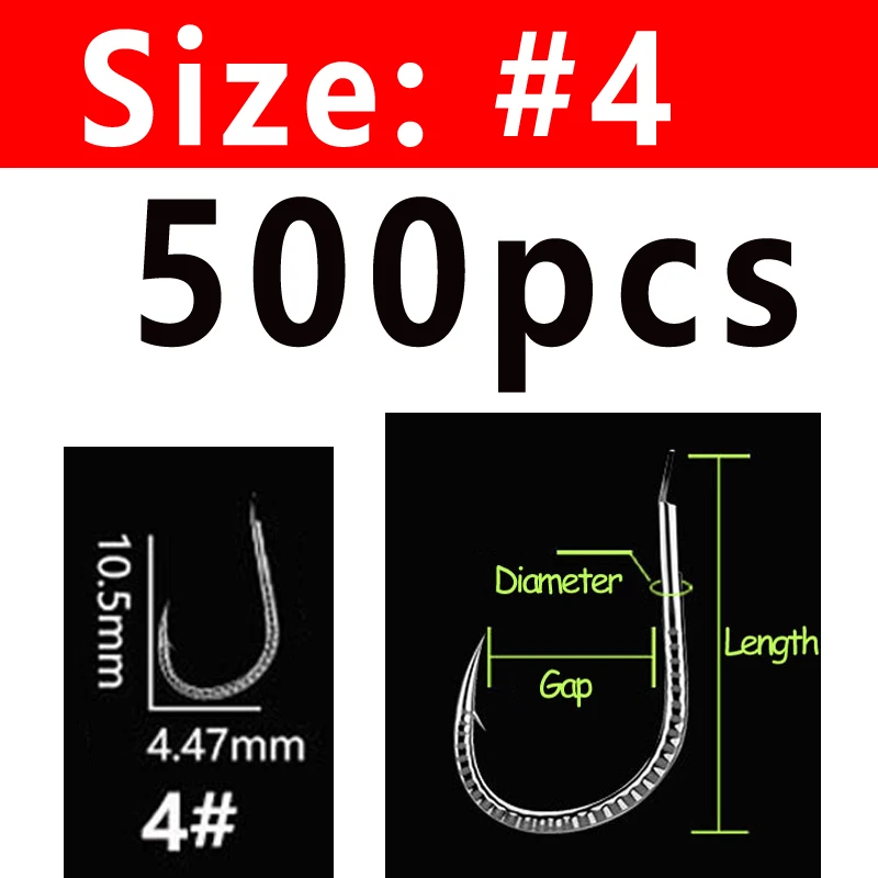 Size 4 500PCS Bimoo 500 шт. серебряный дракон весы с крючком Карп Рыболовный крючок колючая пресноводная рыба Крючки сельдь трава крючок для ловли карпа#1~#13 - Цвет: Size 4 500PCS