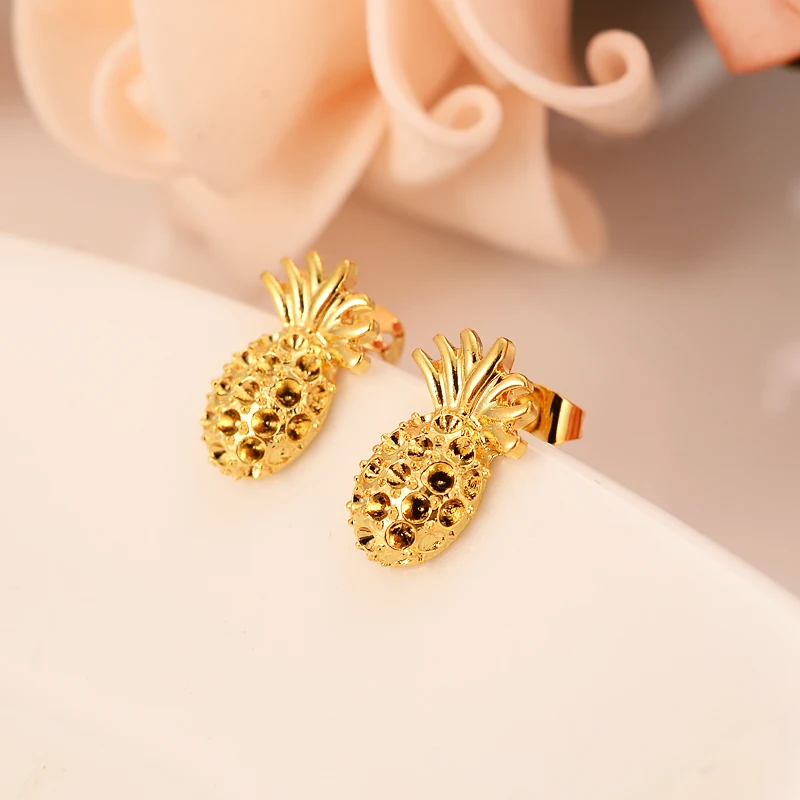 

Dubai India african New Fashion Gold Filled pineapple stud Earrings For Women Party girls kids gift DROP Shipping