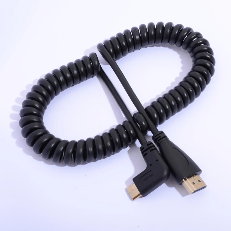 

90 degree left angled Type Mini HDMI Male to HDMI Male stretch spring Cable Connector For Camera Tablet PC DV MP4 TV Projector