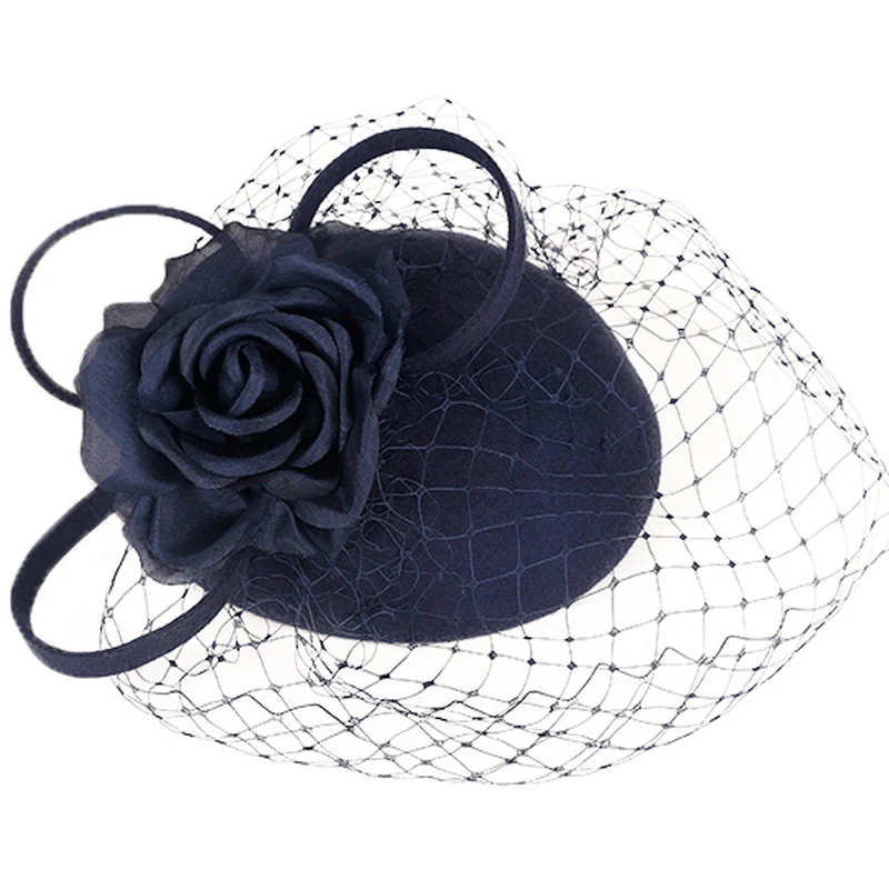 Женская фетровая шляпка Таблетка FS с вуалью и цветами для церкви торжественных