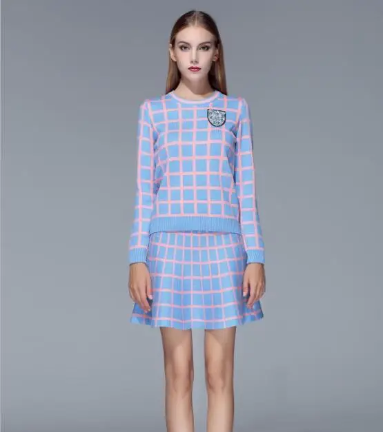 Новинка 2018 осенне зимний женский клетчатый свитер комплект из шерстяного топа и