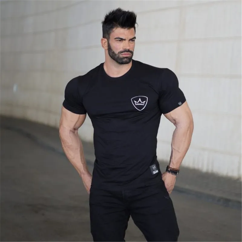 Новый бренд Фитнес Футболка мужская летняя одежда тренажерные залы Tight футболка