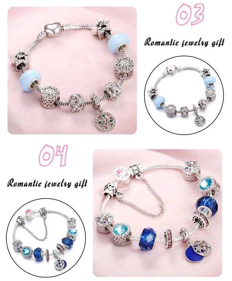 Queen Jewelry Femme DIY бусины браслеты и браслеты браслет с подвесками Серебряный кулон браслеты для женщин Подарки для свадьбы Винтаж
