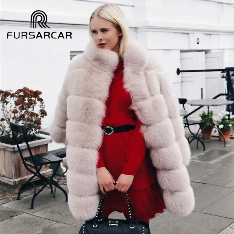 

FURSARCAR Natural Real Fox Fur Coat Women 2021 New Winter Thick Long Real Fur Coats Warm Female Jacket With Fur Hood