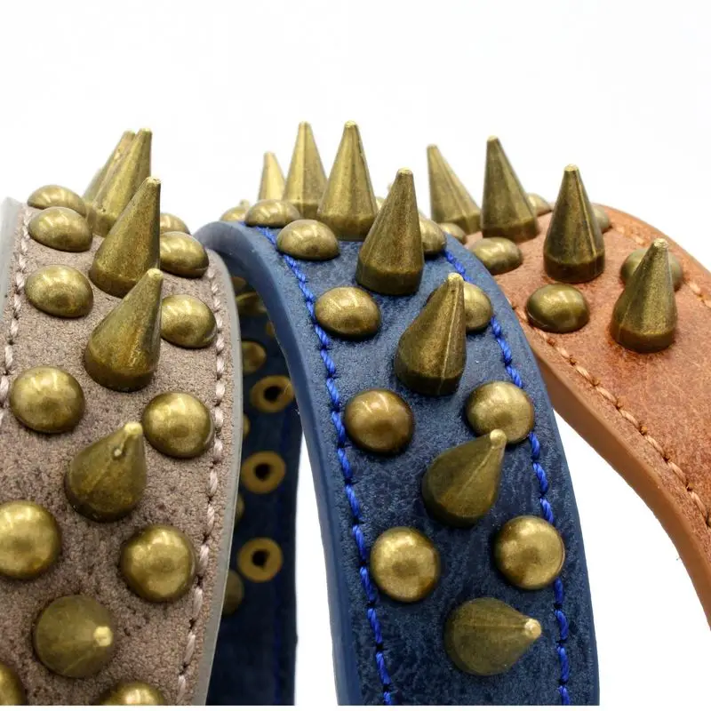 Ошейник для щенков и собак поводок цепочка с металлическими заклепками Кожаные