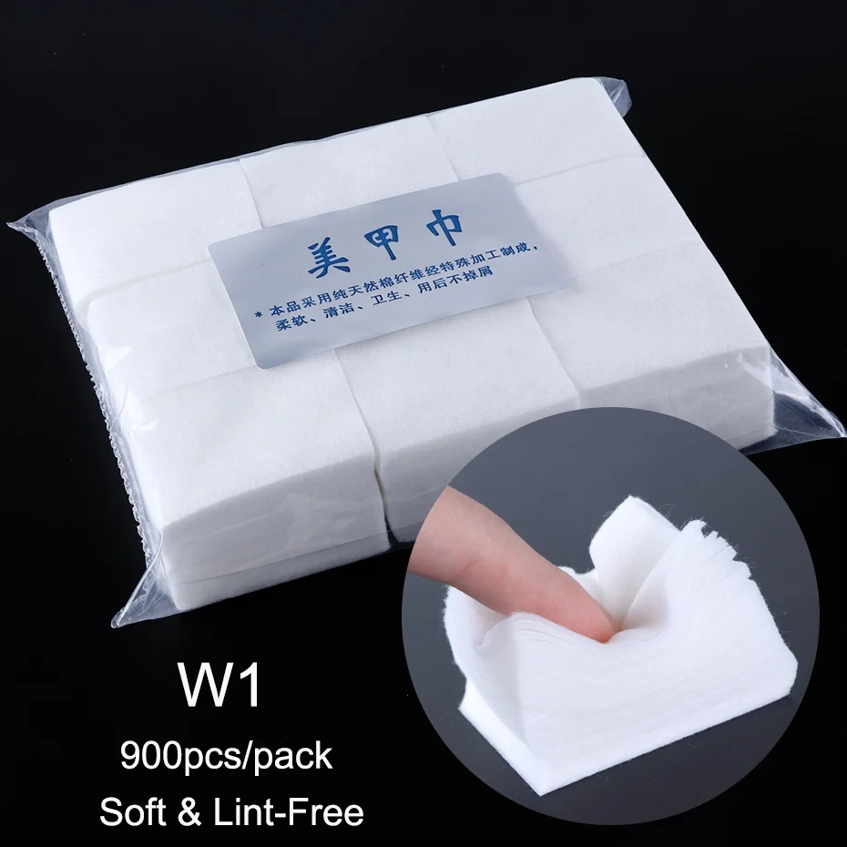 W1 900pcs 900 шт средство для снятия гель-лака, лаки для маникюра, безворсовые салфетки, впитывающие салфетки для ногтей, хлопок, Очищающий лак, инструмент для дизайна ногтей, LY957-1 - Цвет: W1 900pcs