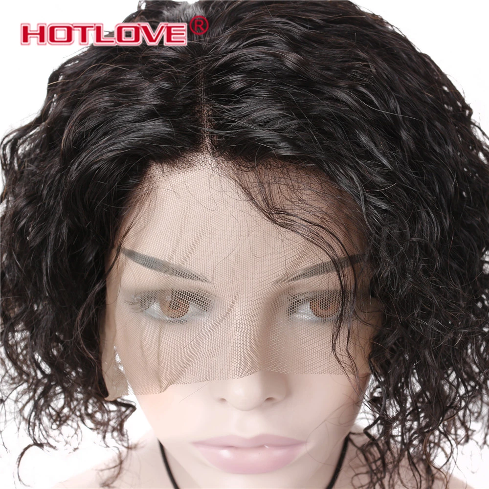 Hotlove Curly Short Bob Wig Brazilian Remy Hair Lace Front Human Wigs For Women Frontal Pre Plucked 8 - 12 inch | Шиньоны и парики