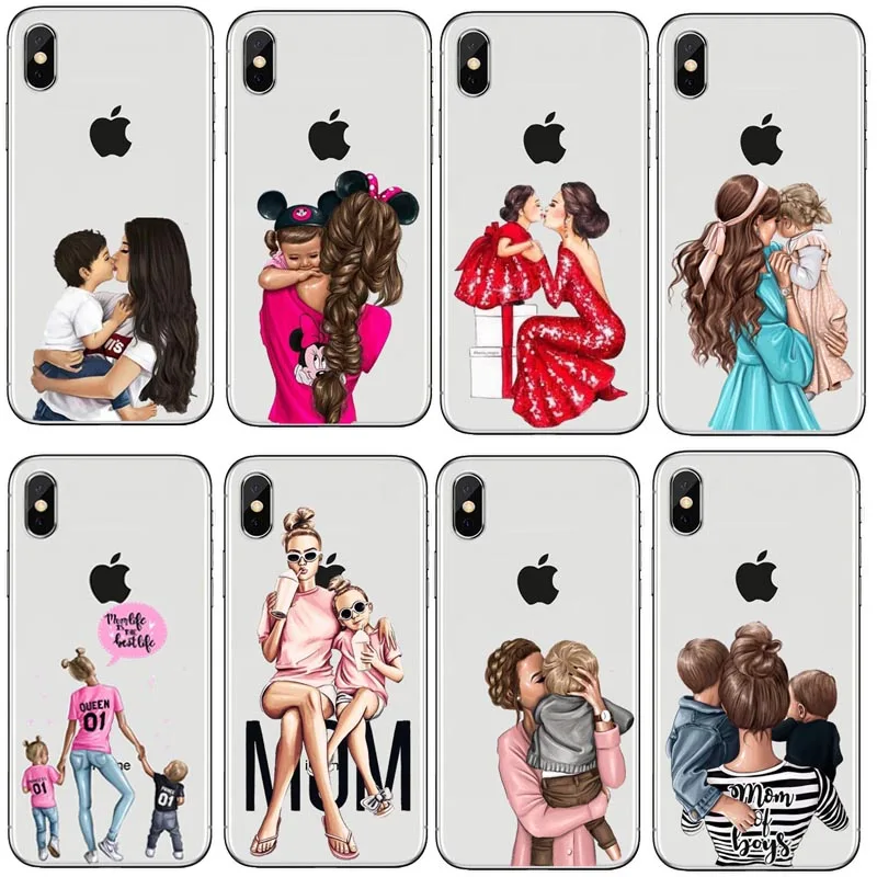 Модный черный коричневый Чехол для мамы и девочки королева IPhone X XS Max XR 8 7 6 6s Plus 5 5S SE