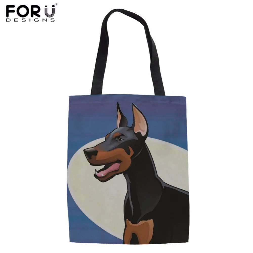 Холщовая Сумка тоут FORUDESIGNS с принтом Doberman Женская Хлопковая сумка для покупок