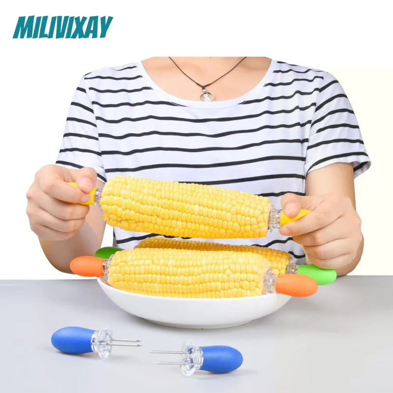 Красочные 4 пара барбекю держатели для кукурузы вилка Multi Функция