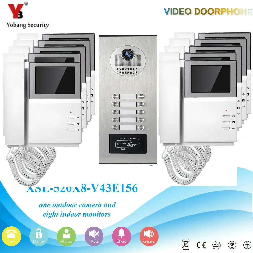 YobangSecurity Video Intercom 4.3 Inch Video Deurtelefoon Deurbel Intercom Systeem RFID Toegang Deur Camera Voor 10 Unit Appartement