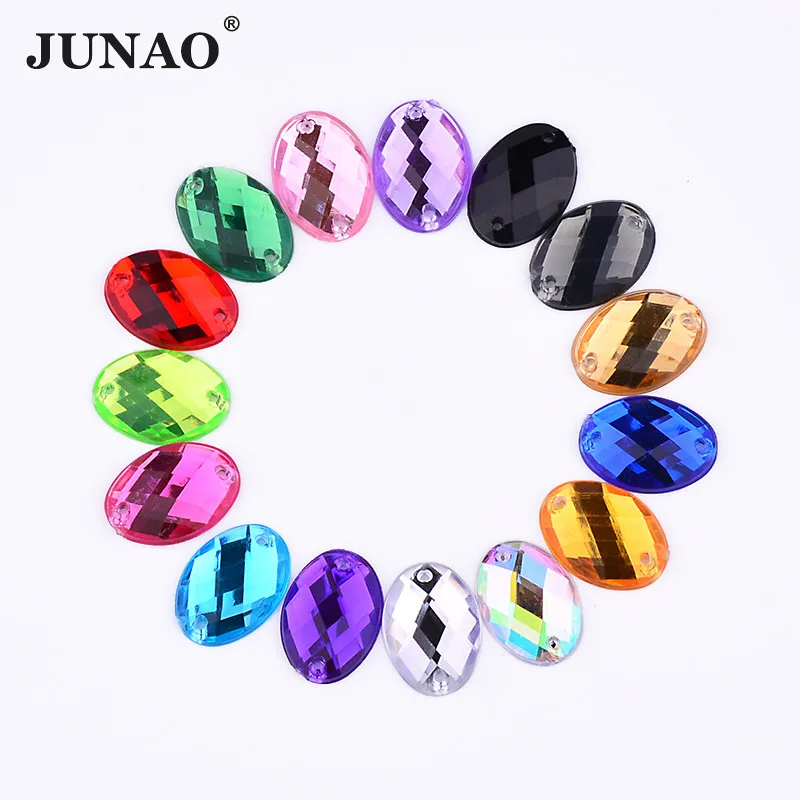 

JUNAO 18*25mm Sewing Mix Color Crystal Oval Rhinestones Flatback Acrylic Appliques Sew On Clear AB Crystals Stones for Clothes