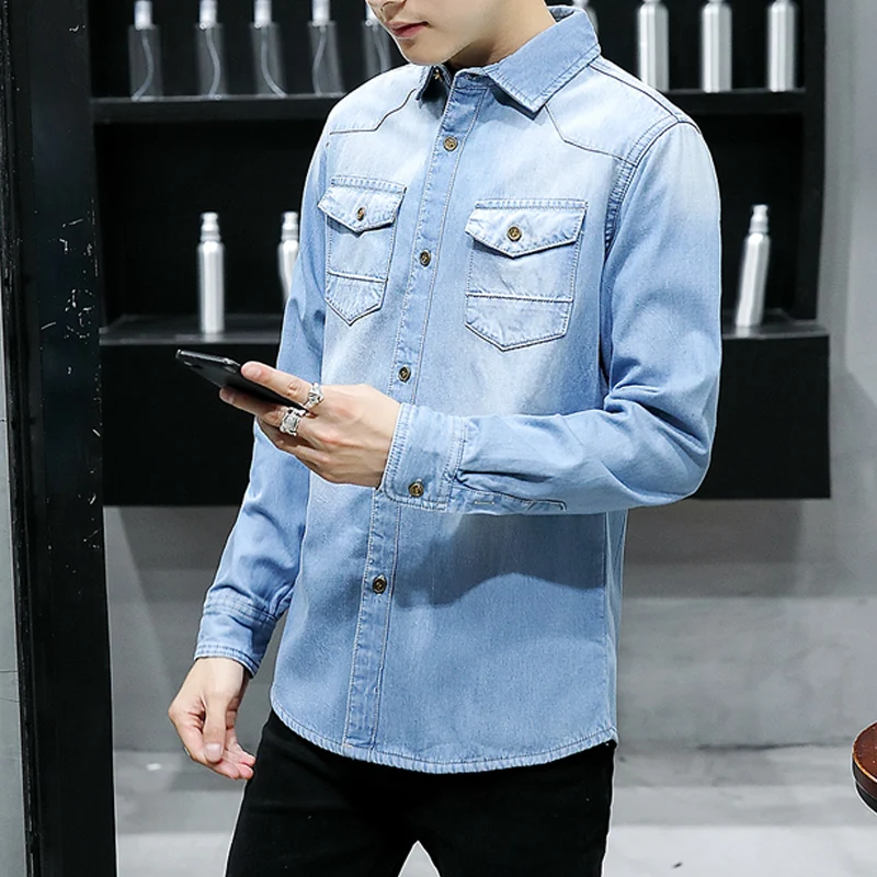 2017 зимние фланелевые плотные джинсовые рубашки мужские теплые джинсы с длинным