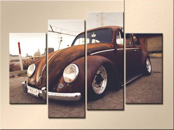 4 панели Холст Классический Volkswagen Beetle стены гостиной Искусство декоративный