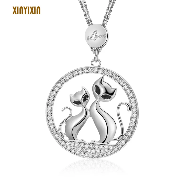 Ожерелье с подвеской в виде большого круглого кота кристаллами для мужчин и