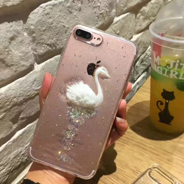 Корея Япония супер мило Лебедь Форма Капля клея мерцающий Косметическая пудра TPU