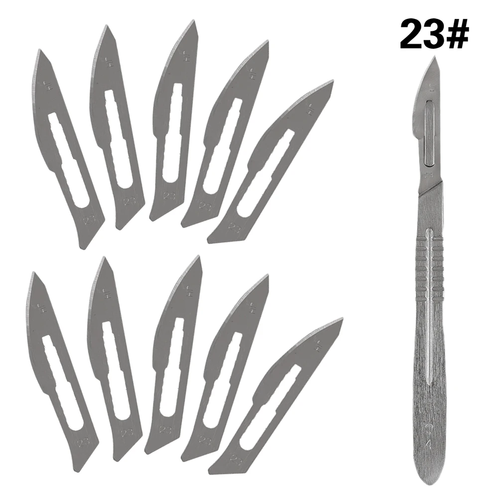 

10 pc 20#--23# Carbon Steel Surgical Scalpel Blades + 1pc 4# Handle Scalpel DIY Cutting Tool PCB Repair Animal Surgical Knife