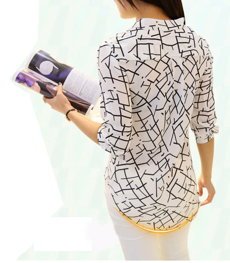 Blusas 2017 женская блузка элегантная с длинным рукавом принтом тонкая шифоновая