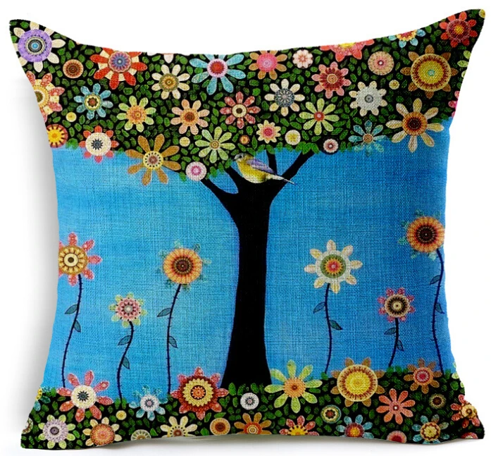 pink blue turquoise pillow case colorful flower tree cushion cover housse coussin chair funda cojin almofadas | Дом и сад