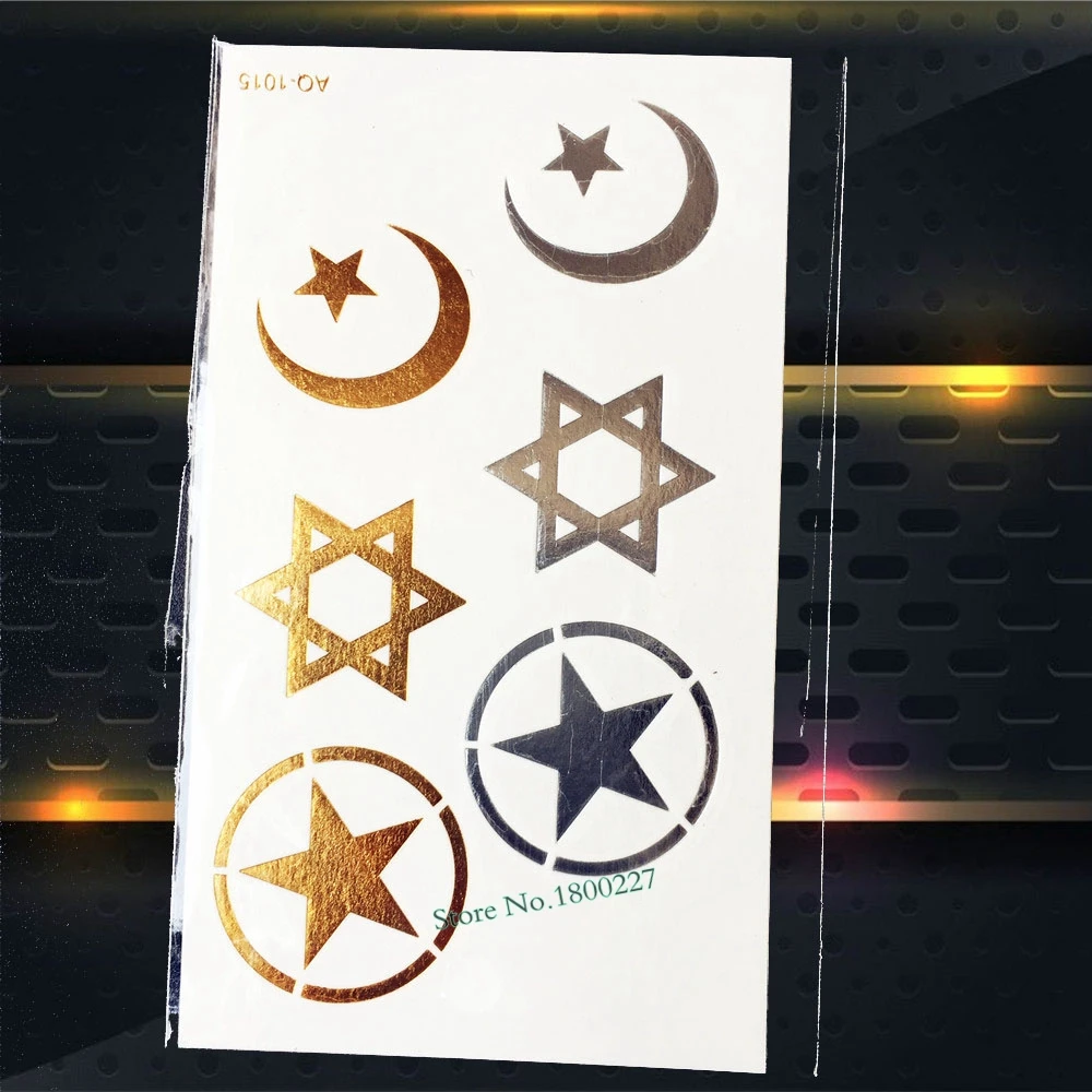 1 шт. Нетоксичная вспышка Золотая Татуировка звезда серебряная Луна PAQ 1015 для
