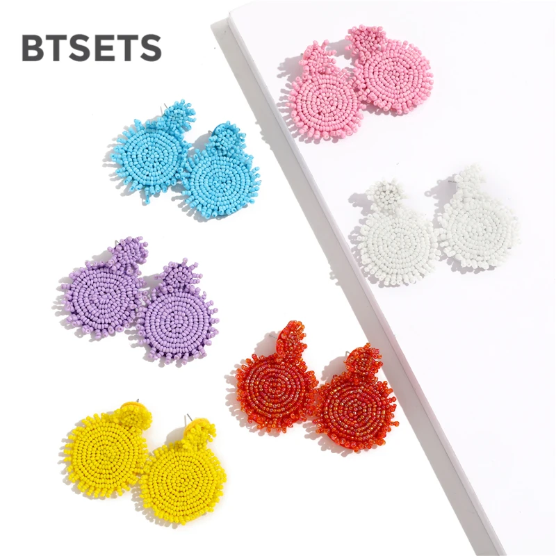 INS Fashion White Large Earrings for Women 2019 Trendy Beads Cotton Tassel Fringes Dangle Drop Bts Wedding Jewelry | Украшения и
