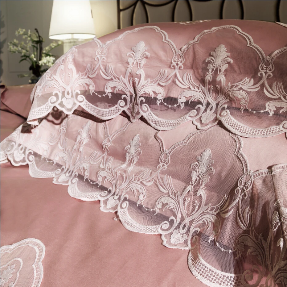 Французский Египетский хлопок 800TC сатин вышивка кружева Свадебный Комплект