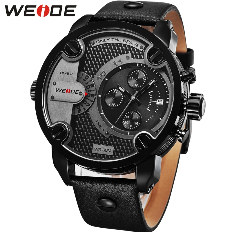 WEIDE 2018 модные Повседневное Для мужчин S Часы кожа Бизнес кварц часы oversize Военная
