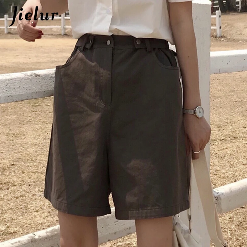 Jielur Capris Women Loose Casual Wide Leg High Waist Pockets 3 Colors Womans Short Harajuku Chic Feminino New 2019 Summer | Женская