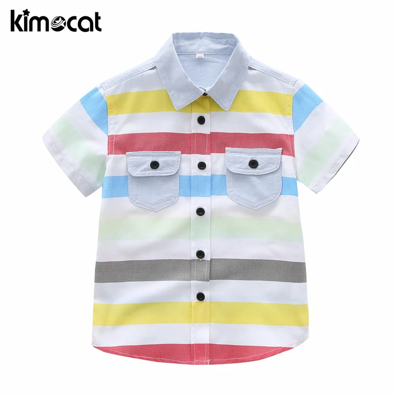 Kimocat/Гавайский стиль цветная полосатая рубашка с короткими рукавами Летние