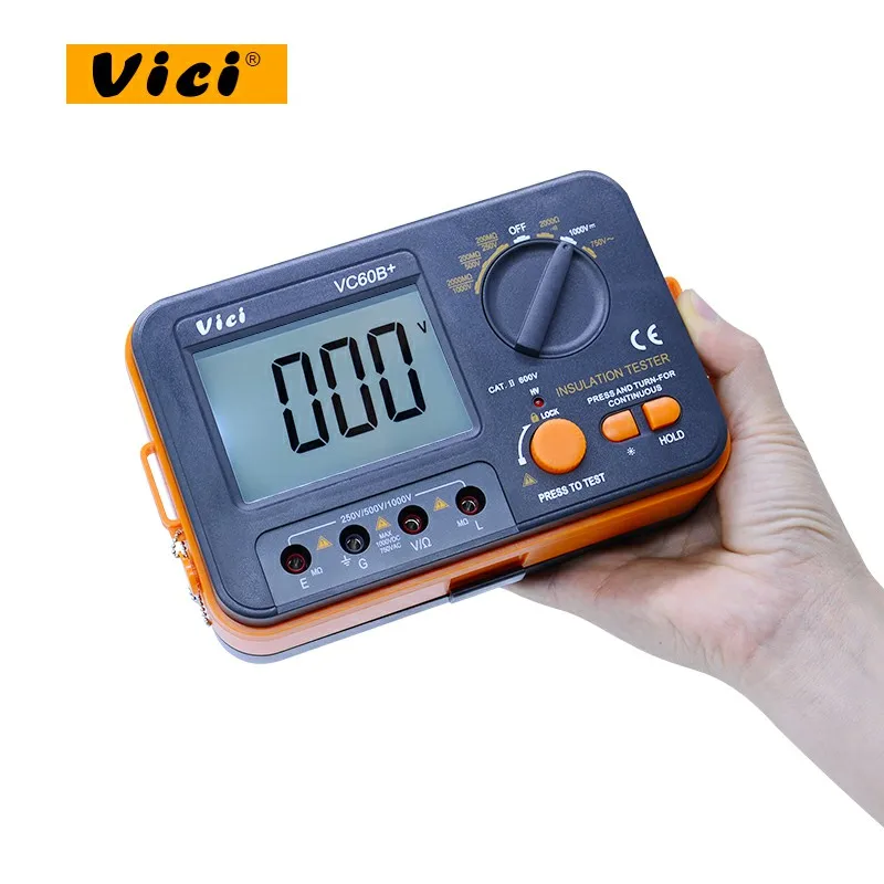 Vici-Medidor de resistencia VC60B +, Aislamiento digital, megohmmetro, ohmmetro, voltímetro, DVM, 1000V, 2G, w/retroiluminación LCD