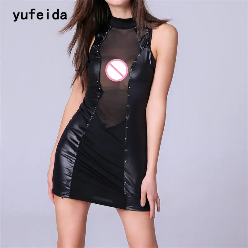 YUFEIDA новые женские танцевальные платья из искусственной кожи эротическая одежда