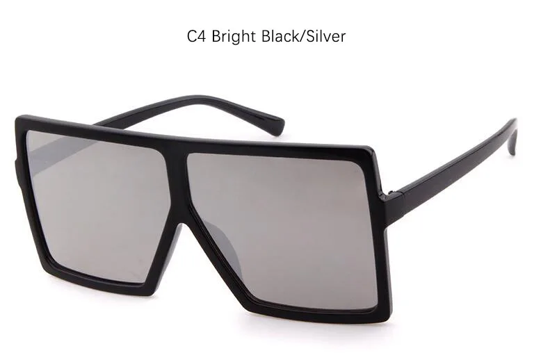 C4 bright black silv Винтажные черные негабаритные солнцезащитные очки, женские брендовые Дизайнерские Большие Квадратные Солнцезащитные очки, мужские ретро очки, классические очки с плоским верхом - Цвет линз: C4 bright black silv