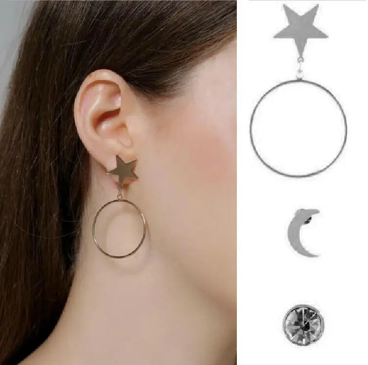 3 шт. MinRetro Для женщин модные панк классические кольцо звезда Moon Серьги CrystalPendant