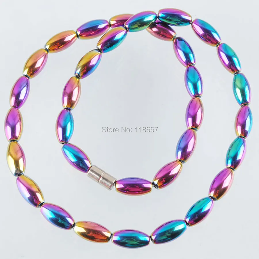 Free Shipping Motley Hematite Gem Stones Rice 6x12mm Beads Pendant Necklace 17 1/2 Inches IF3096 | Украшения и аксессуары