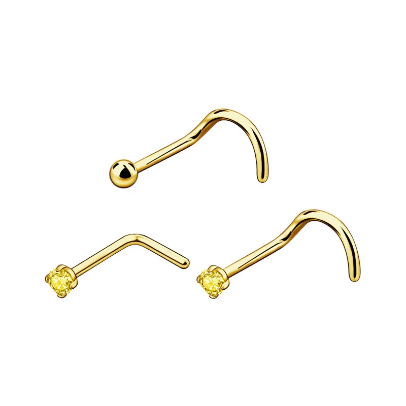gold 3pcs 3 шт., модные маленькие шпильки для пирсинга, кольца, титановая нержавеющая сталь, циркон, 2 мм, 20 г, серебряные, золотые, черные ювелирные изделия, антиаллергенные - Окраска металла: gold 3pcs