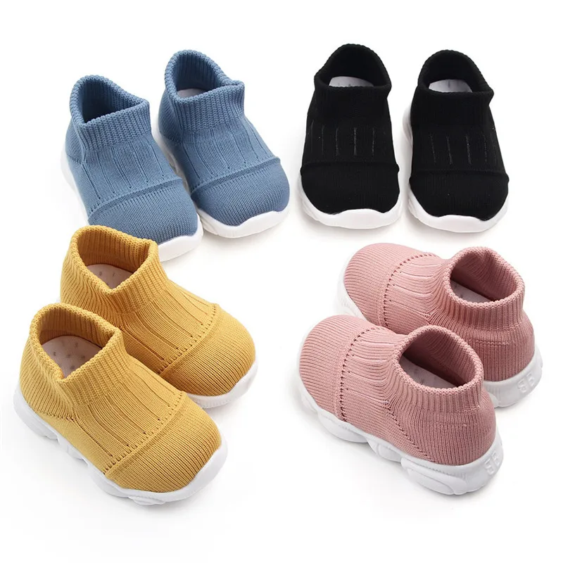Baby Girls Boys Striped Mesh Sport Run Sneakers Casual Shoes Children's solid color breathable flying woven socks shoes