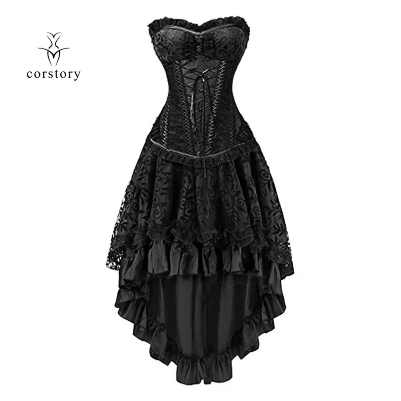 Винтажный Черный готический костюм Corstory Showgirl комплект корсет из парчи и