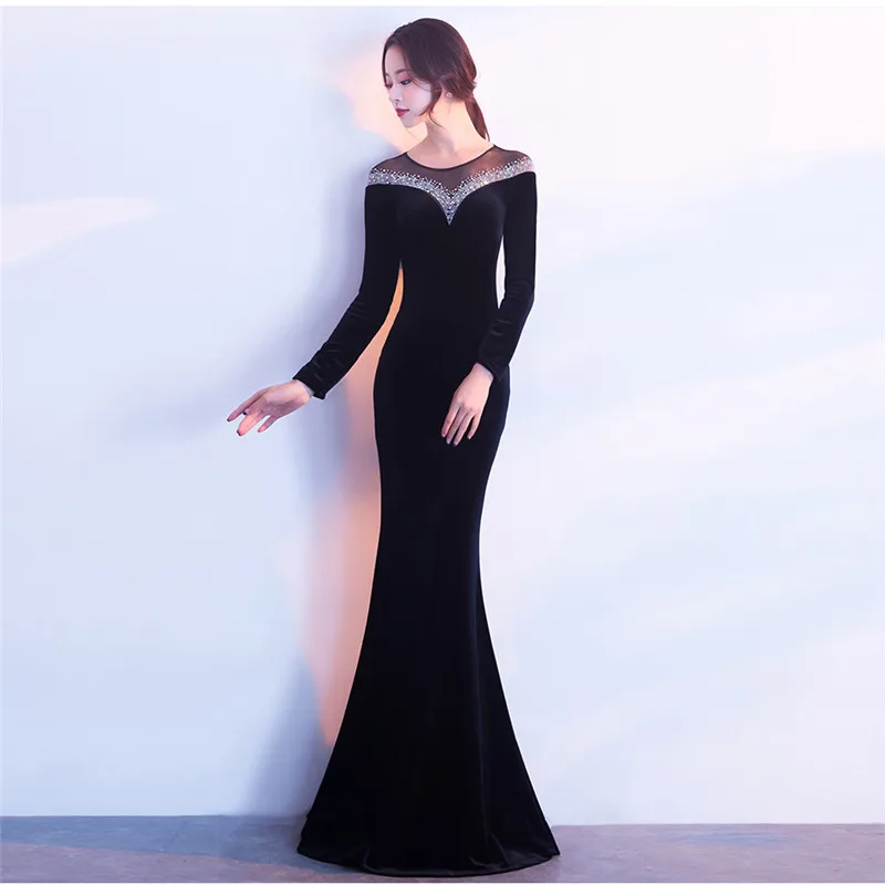 Vestido Longo размера плюс Горячая Распродажа полностью Сетчатое платье 2019 бархатные
