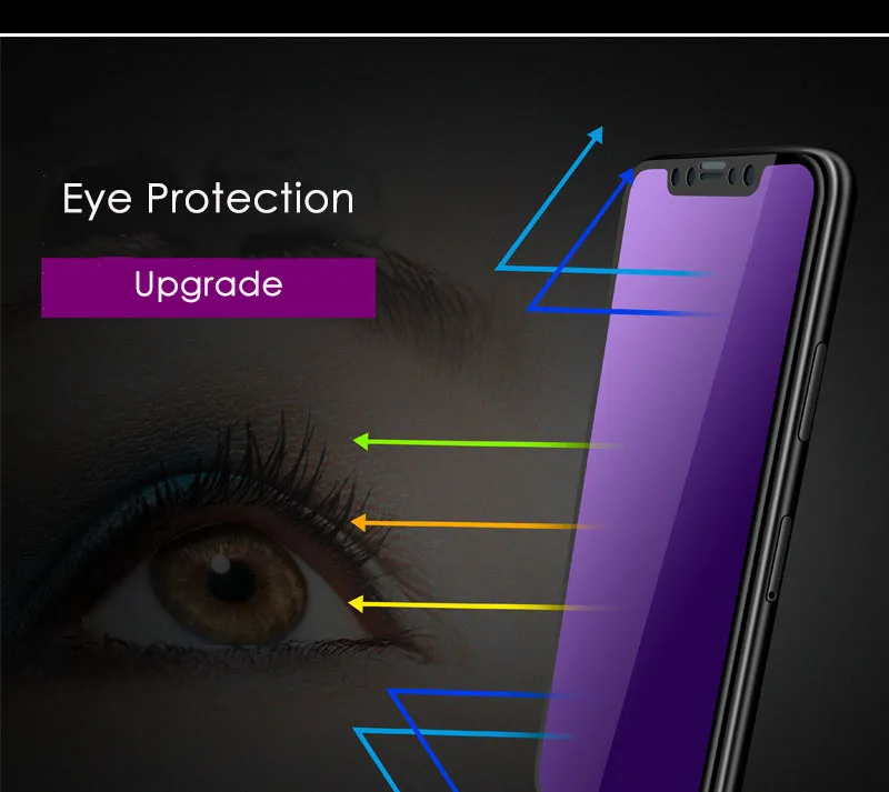 Eyes protection blue-ray glass screen protector for iPhone X 6 6s 7 8 Xs anti-oil full coverage tempered protective film | Мобильные